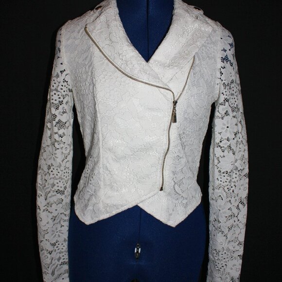 Windsor Women's White Lace Long Sleeve Zip-Up Jacket Size M - Picture 1 of 12